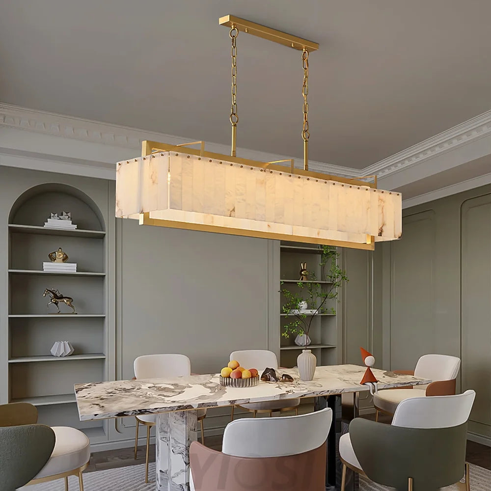 Solstice Alabaster Bar Chandelier with Gold & White Finish