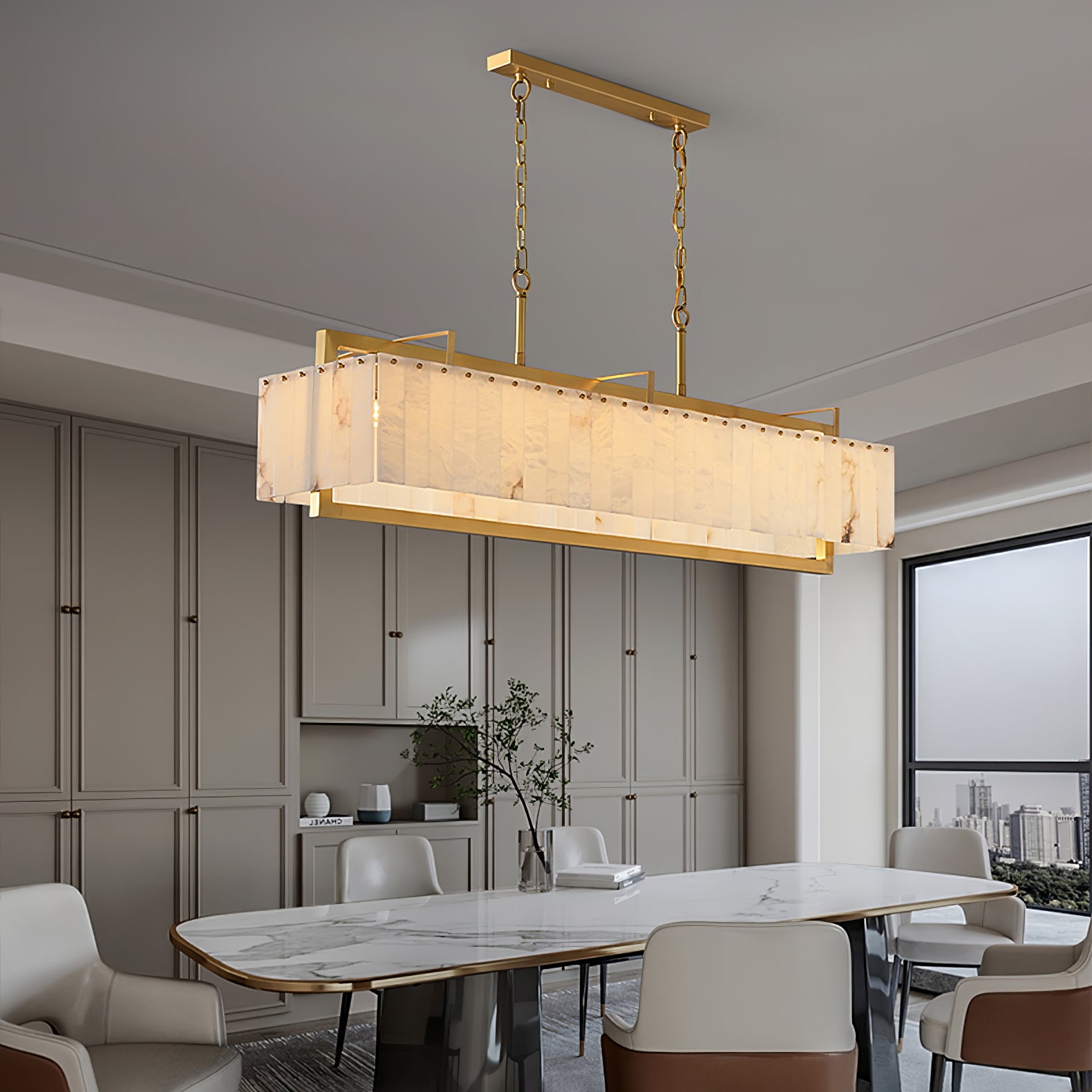 Solstice Alabaster Bar Chandelier with Gold & White Finish