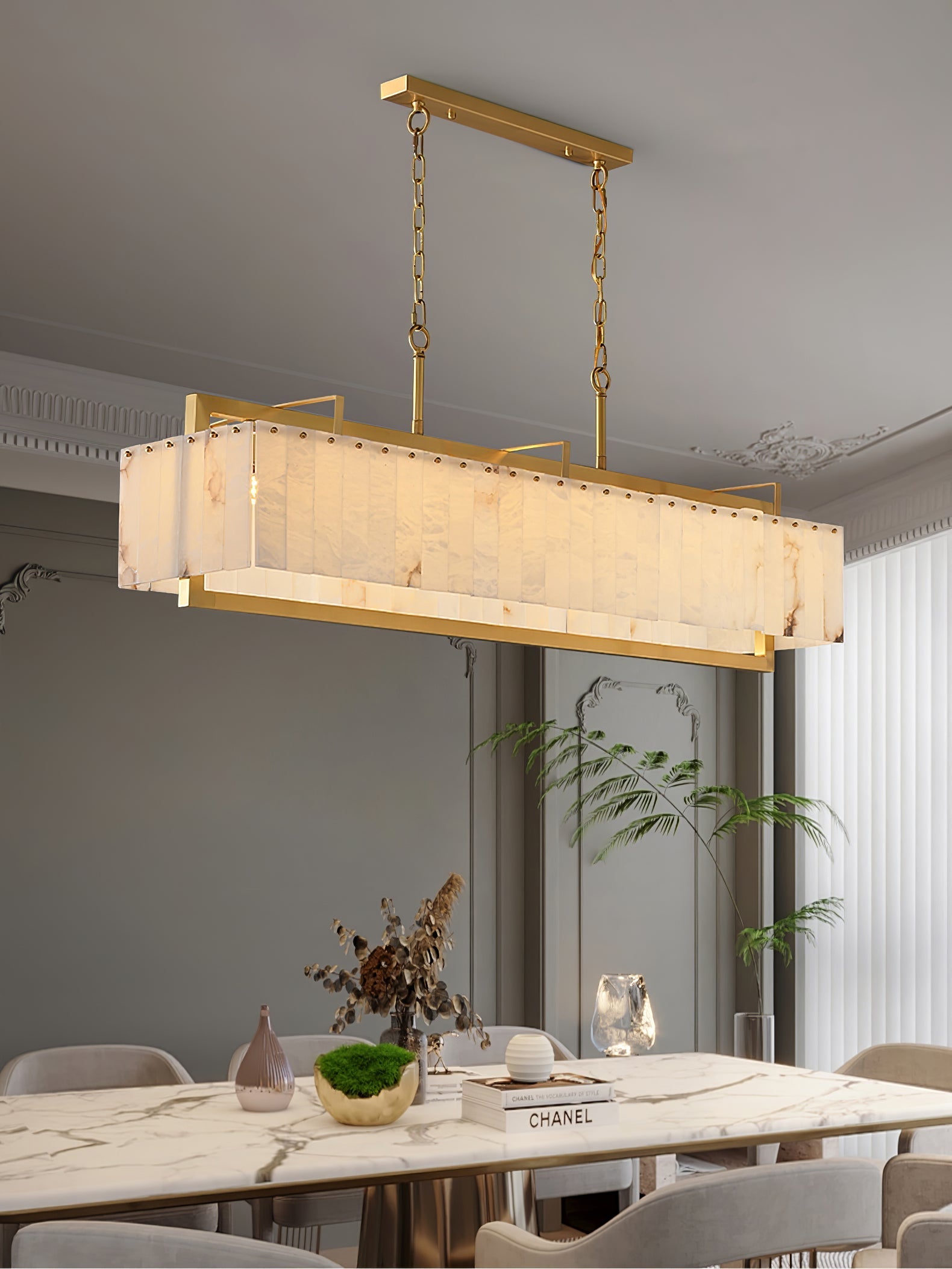 Solstice Alabaster Bar Chandelier with Gold & White Finish