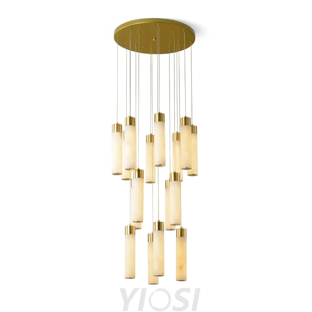 Celestial Alabaster Cascade Chandelier – Brass & White Multi-Head LED