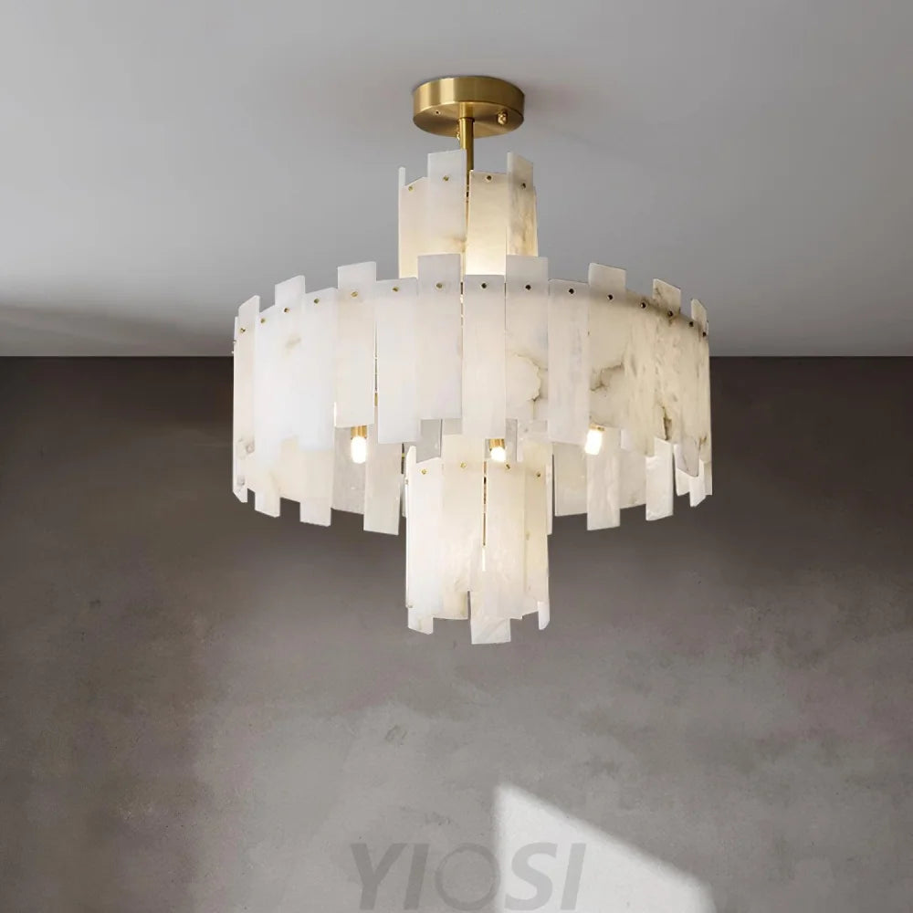 Regina Alabaster Chandelier – Elegant Brass & White Alabaster Light Fixture