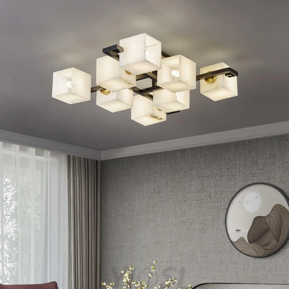 Cubist Alabaster Cluster Ceiling Lamp Modern Black & White 4-Head Light