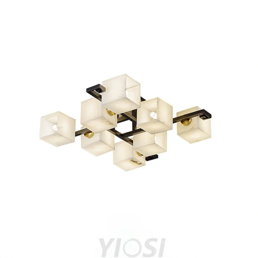 Cubist Alabaster Cluster Ceiling Lamp Modern Black & White 4-Head Light