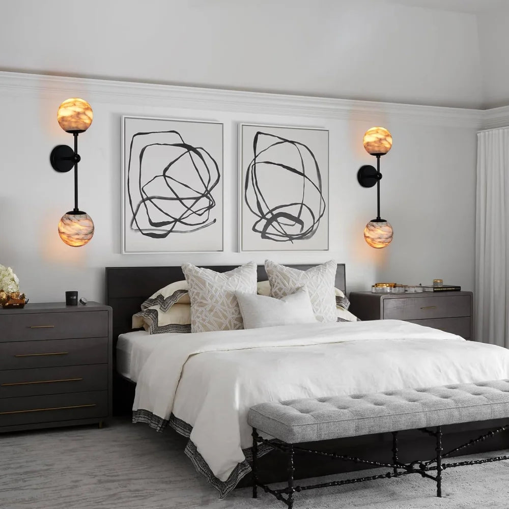 Alabaster Double Spherical Wall Lamp