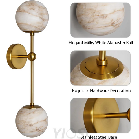 Alabaster Double Spherical Wall Lamp