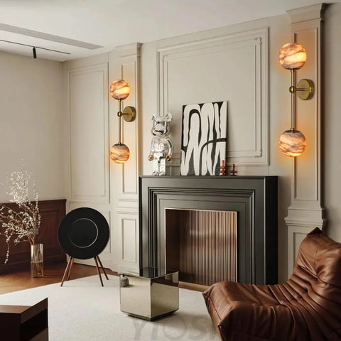 Alabaster Double Spherical Wall Lamp