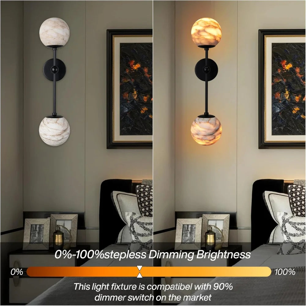 Alabaster Double Spherical Wall Lamp