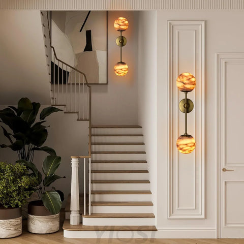 Alabaster Double Spherical Wall Lamp