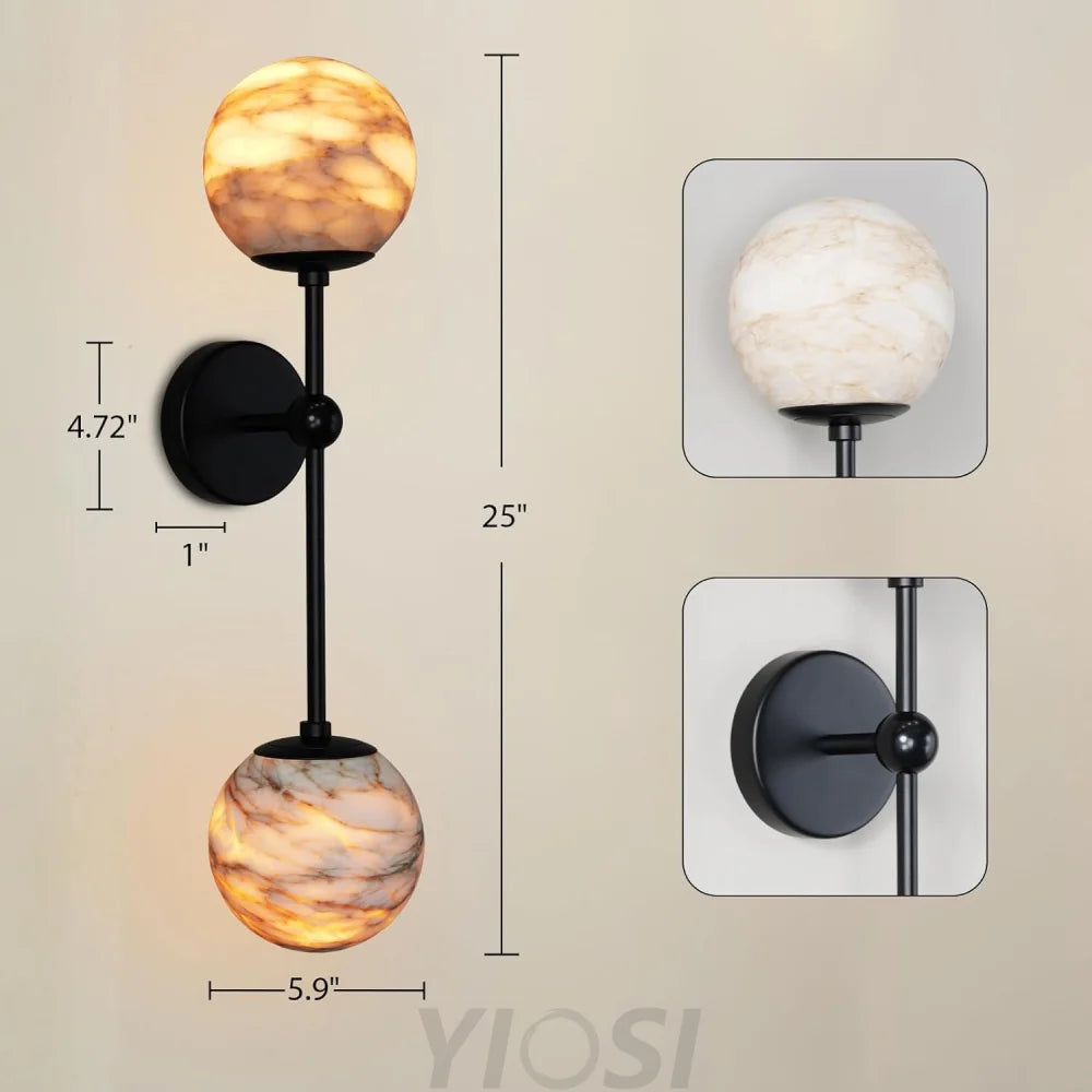 Alabaster Double Spherical Wall Lamp