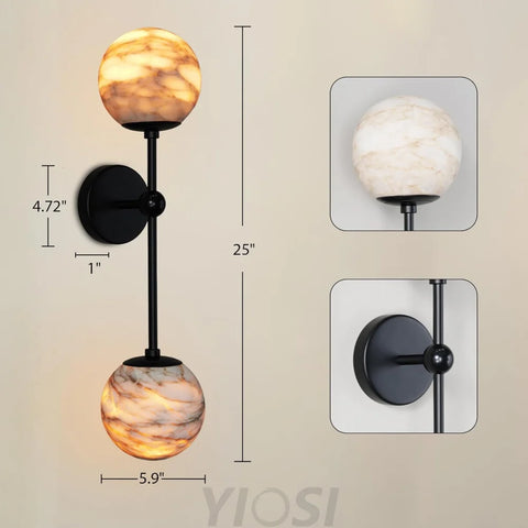 Alabaster Double Spherical Wall Lamp