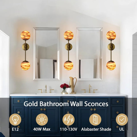 Alabaster Double Spherical Wall Lamp