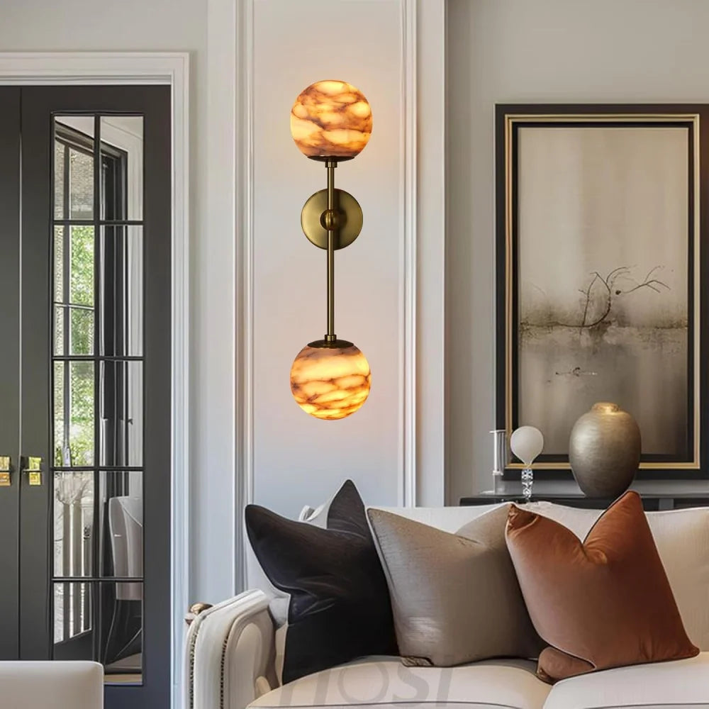 Alabaster Double Spherical Wall Lamp