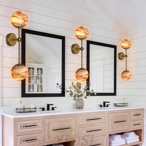 Alabaster Double Spherical Wall Lamp
