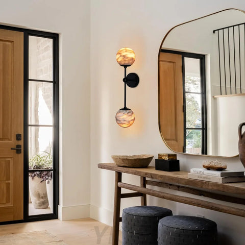 Alabaster Double Spherical Wall Lamp