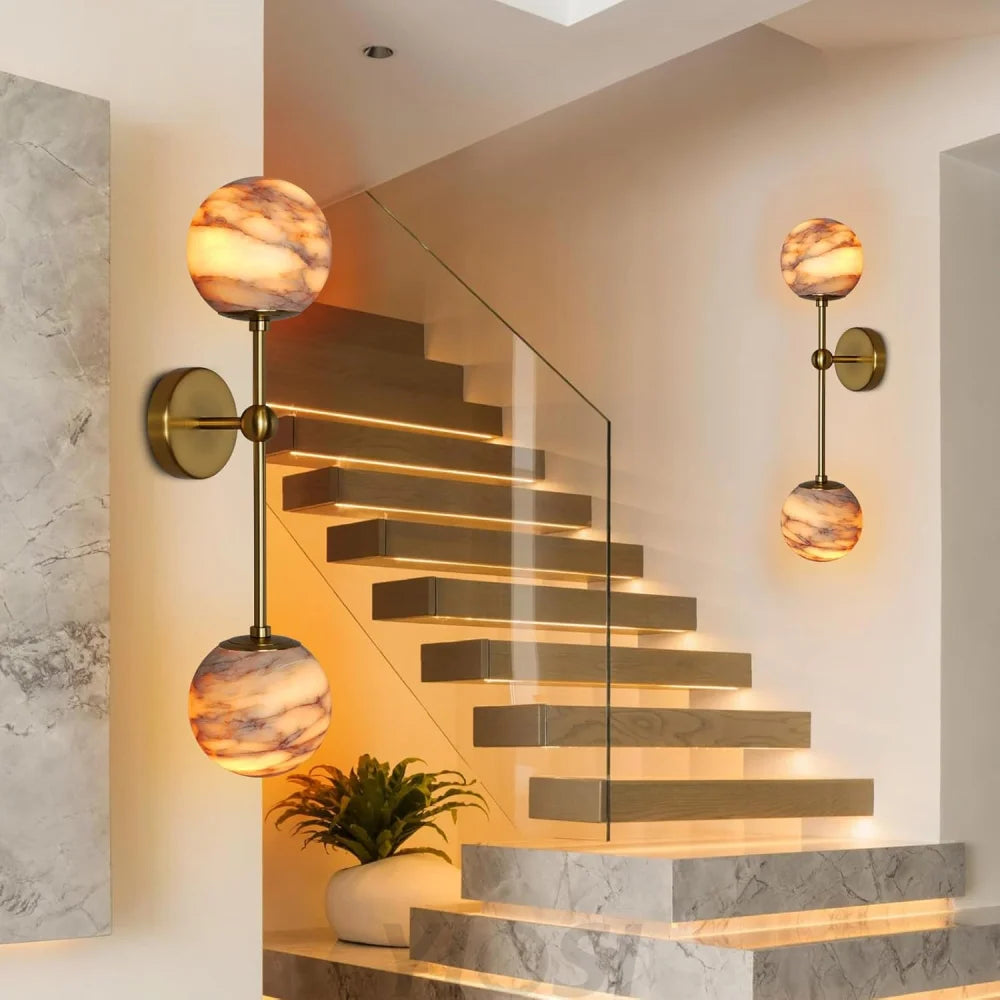 Alabaster Double Spherical Wall Lamp