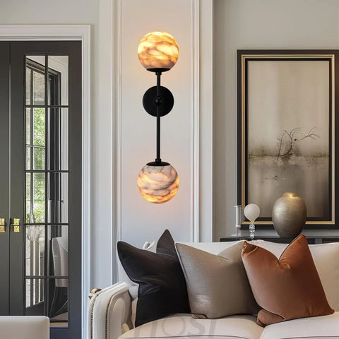 Alabaster Double Spherical Wall Lamp