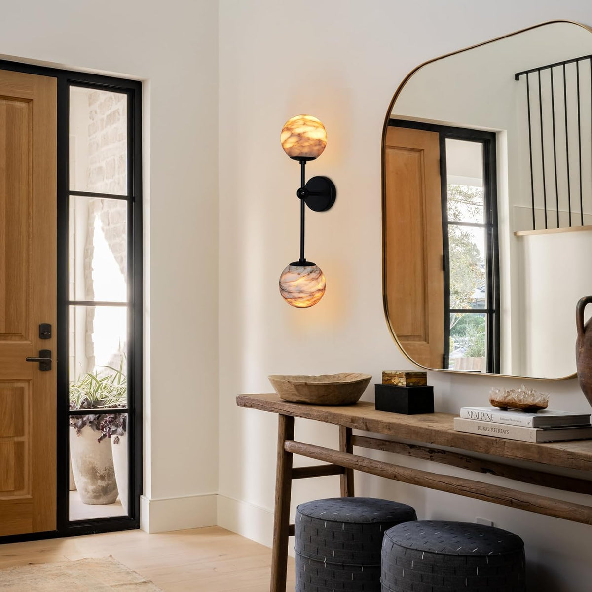Alabaster Double Spherical Wall Lamp