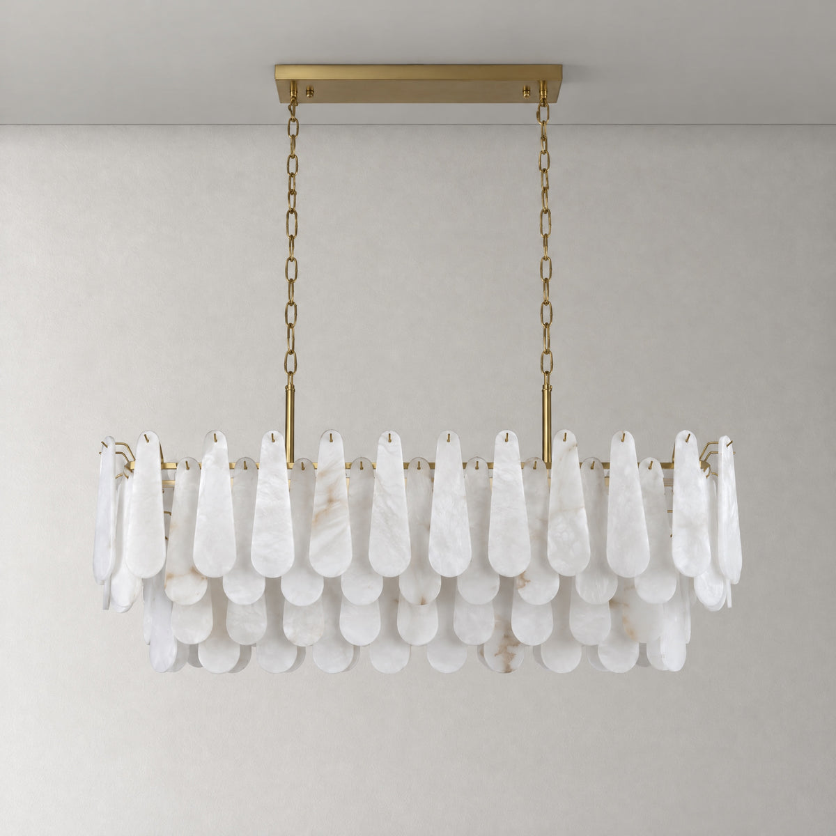 Alabaster Feather Linear Dining Pendant 47.2"L – lights off
