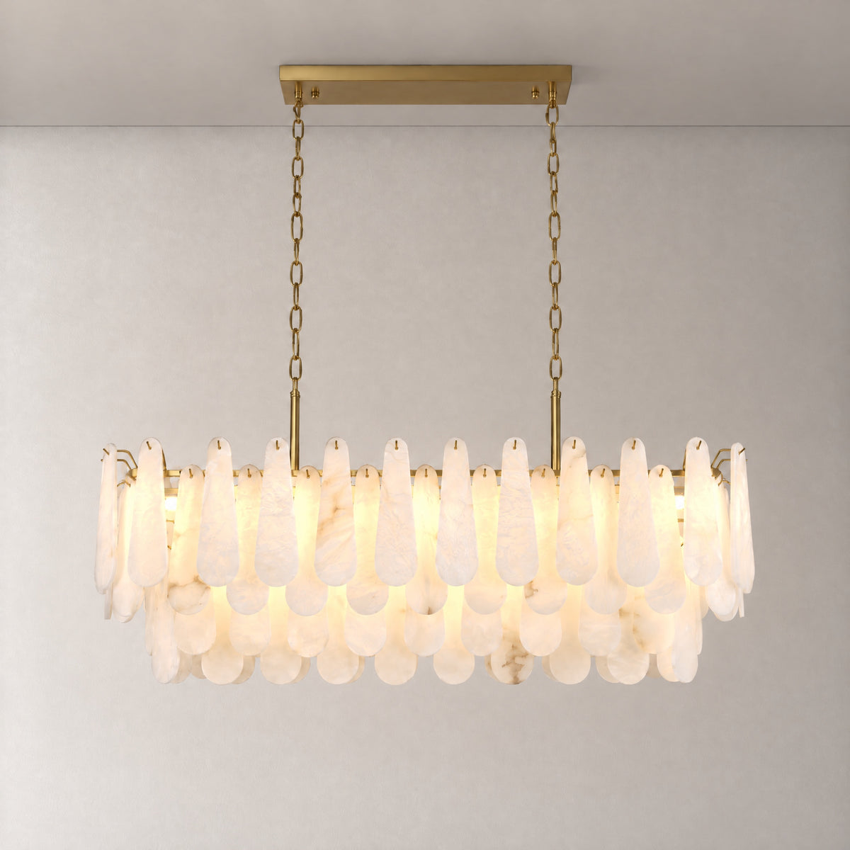 Alabaster Feather Linear Dining Pendant 47.2"L – lights on