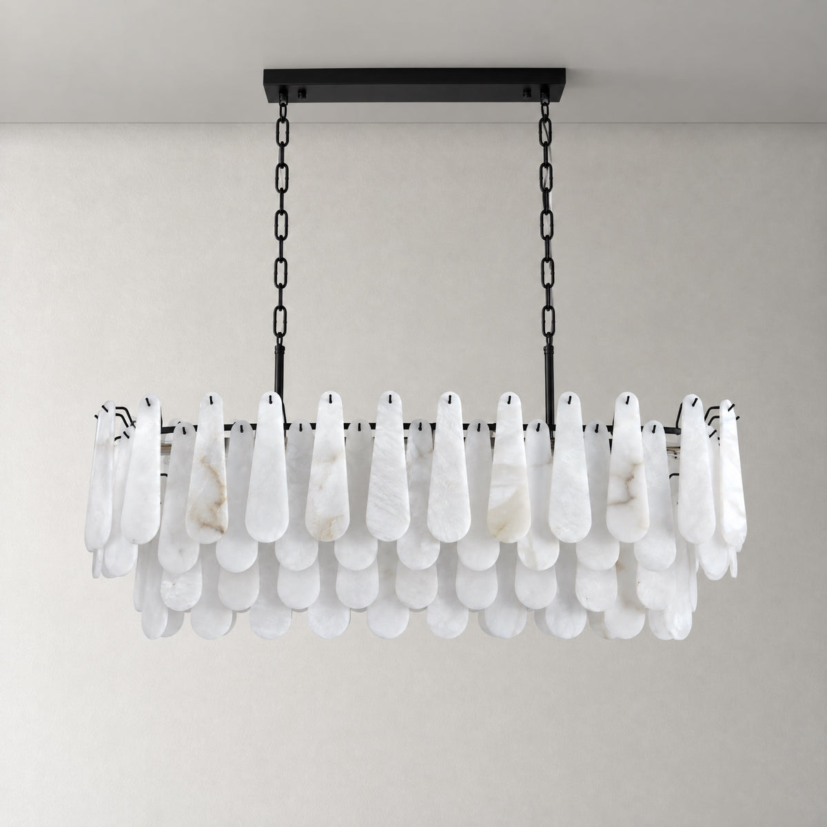 Alabaster Feather Oval Dining Pendant 47.2"L – lights off