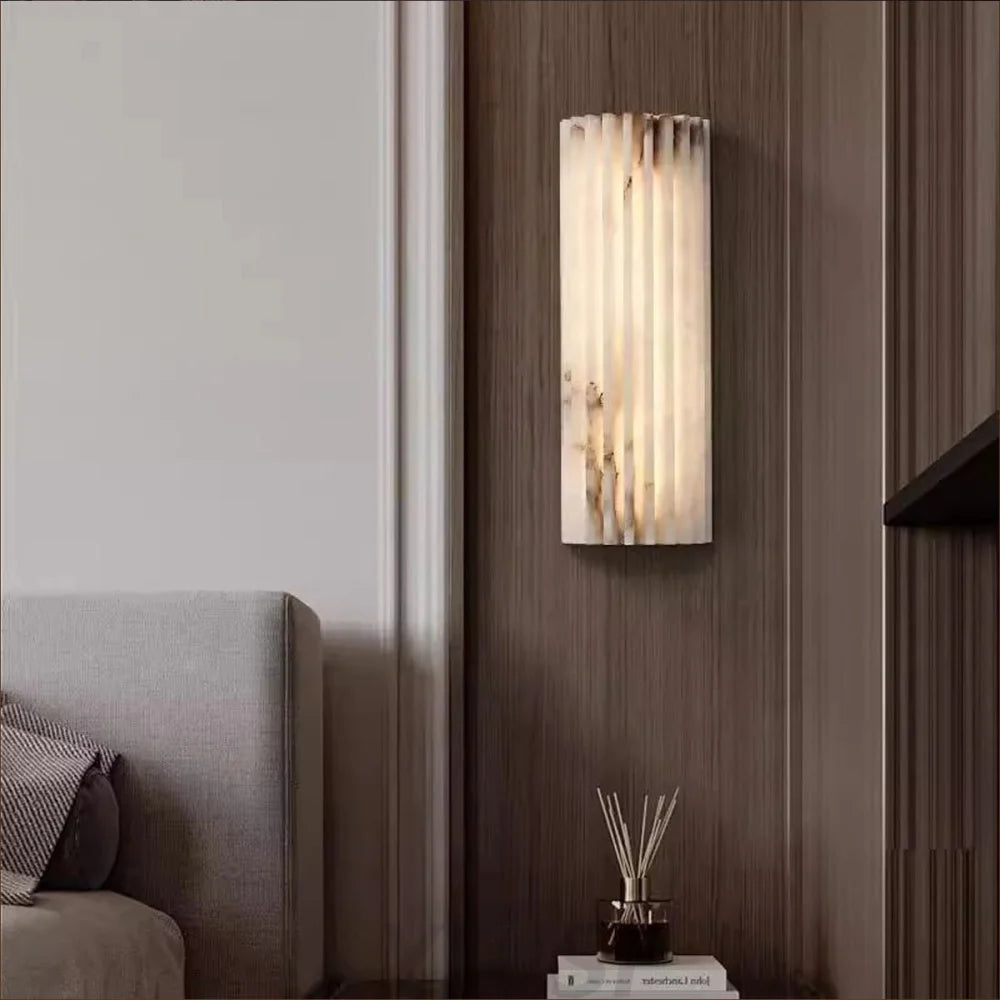 Alvia Alabaster Hand‑Carved Wall Light with Integrated LED