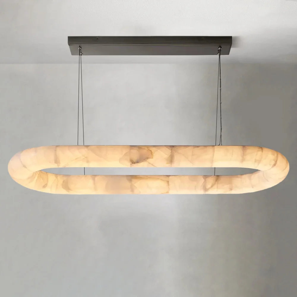 Alabaster Lisse Oval Chandelier 57’’ 74’’ 74’’ / Bronze Chandelier