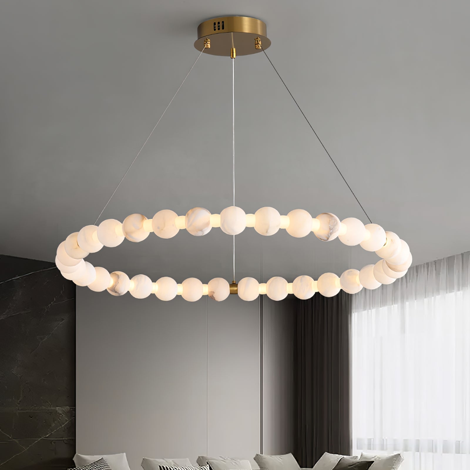 Vakkerlight Alabaster Orb Ring Chandelier – Gold White, 23.6"‑39.4" Diameters