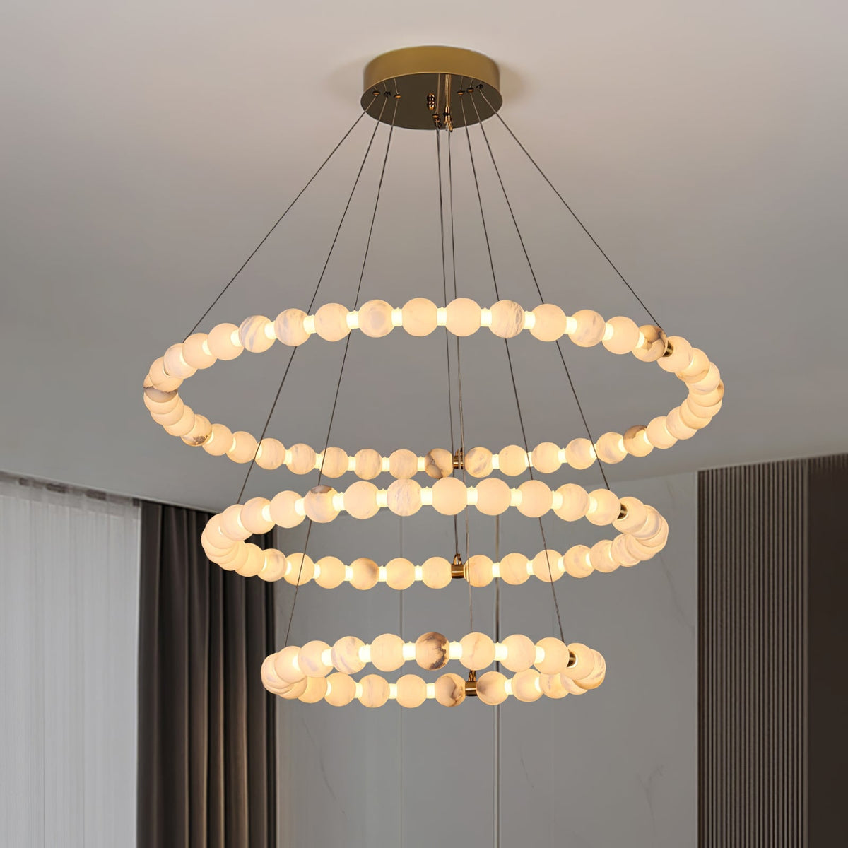 Vakkerlight Alabaster Orb Ring Chandelier – Gold White, 23.6"‑39.4" Diameters
