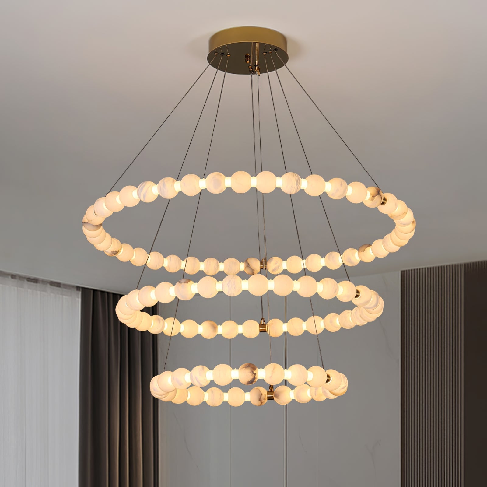 Vakkerlight Alabaster Orb Ring Chandelier – Gold White, 23.6"‑39.4" Diameters