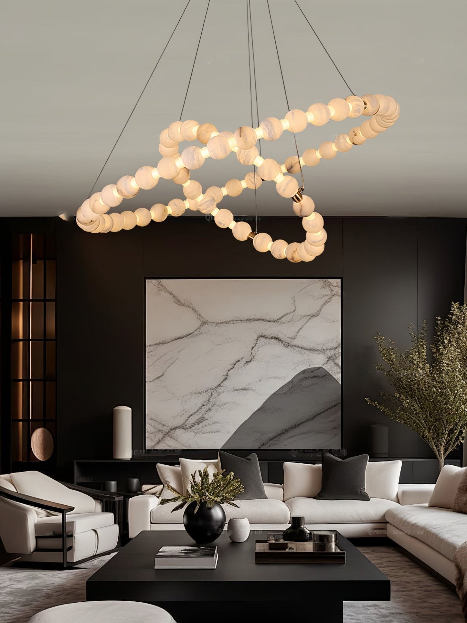 Vakkerlight Alabaster Orb Ring Chandelier – Gold White, 23.6"‑39.4" Diameters
