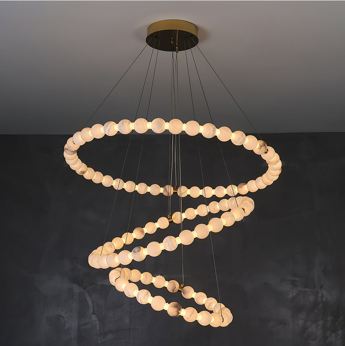 Vakkerlight Alabaster Orb Ring Chandelier – Gold White, 23.6"‑39.4" Diameters