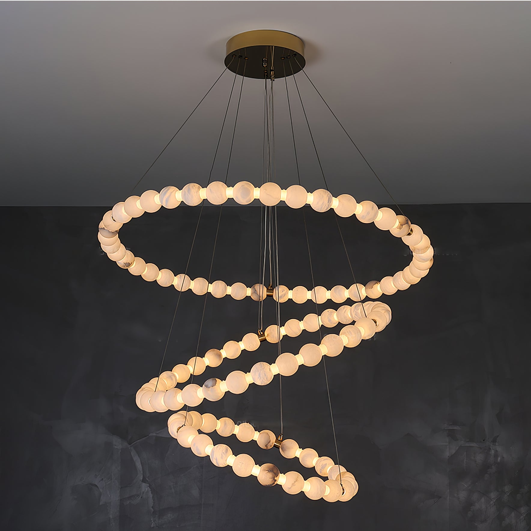 Vakkerlight Alabaster Orb Ring Chandelier – Gold White, 23.6"‑39.4" Diameters
