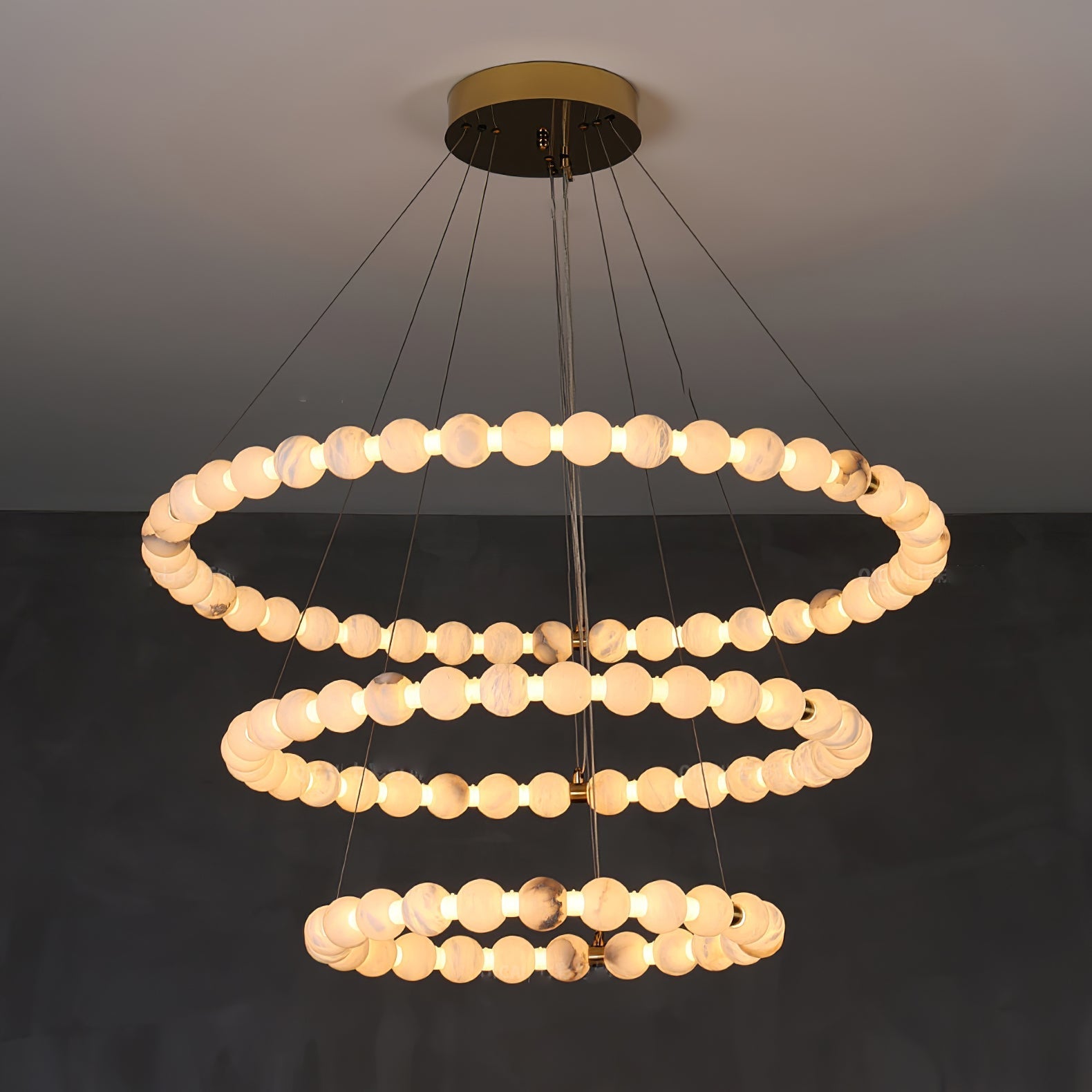 Vakkerlight Alabaster Orb Ring Chandelier – Gold White, 23.6"‑39.4" Diameters