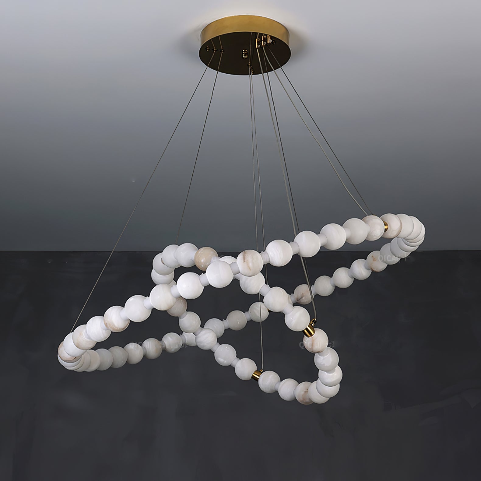 Vakkerlight Alabaster Orb Ring Chandelier – Gold White, 23.6"‑39.4" Diameters