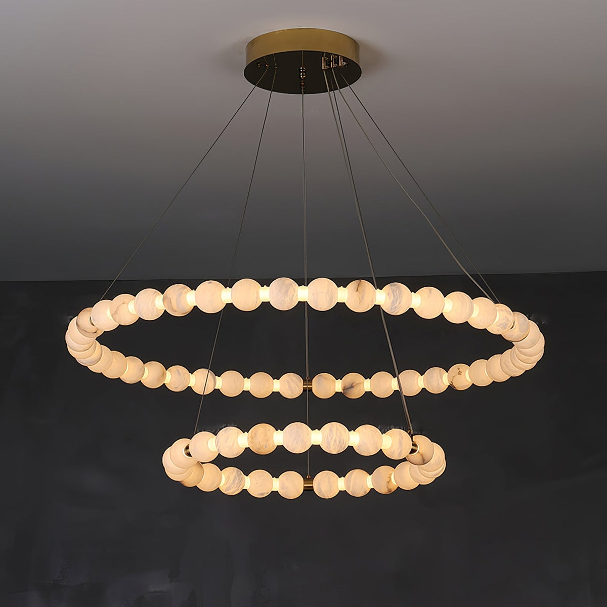 Vakkerlight Alabaster Orb Ring Chandelier – Gold White, 23.6"‑39.4" Diameters