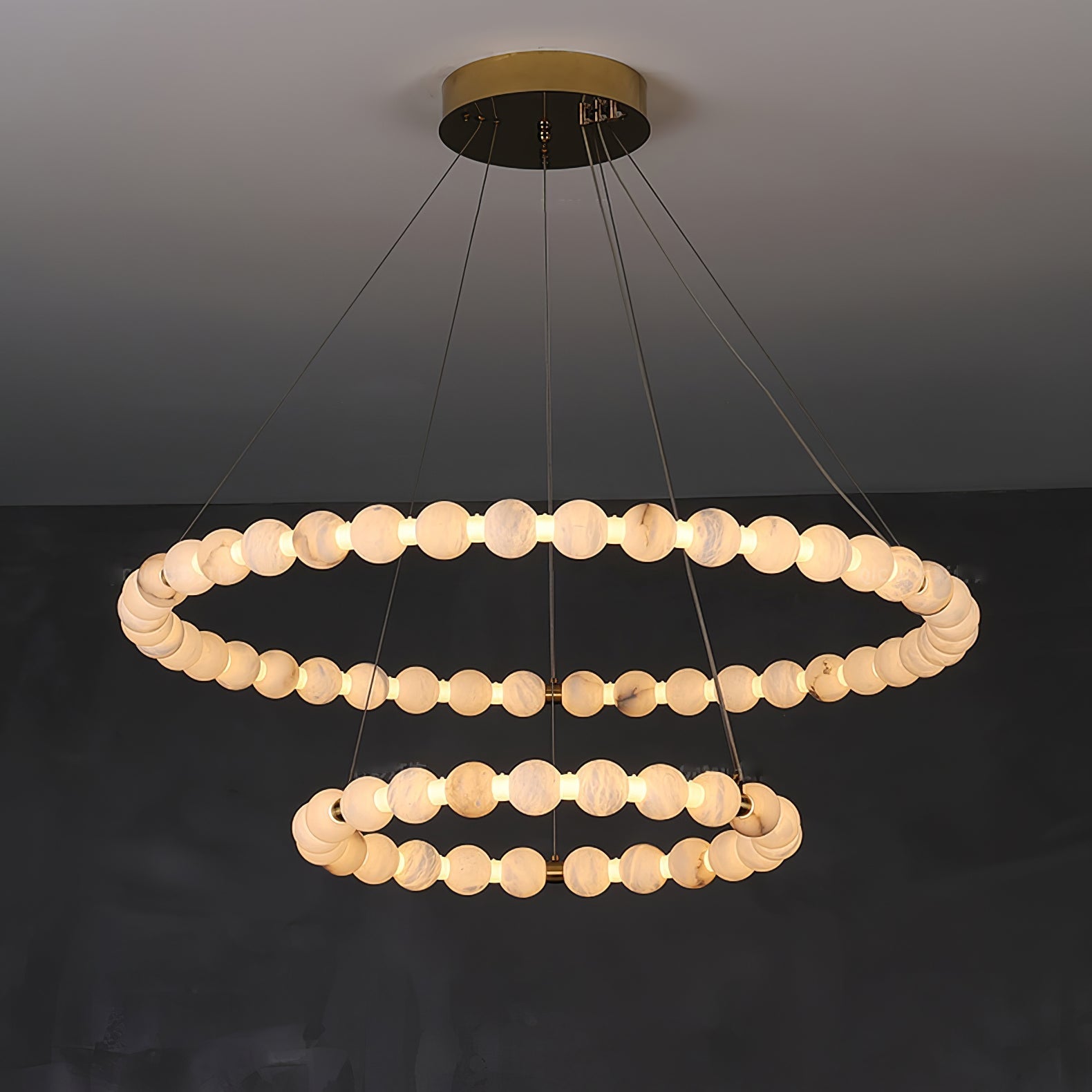 Vakkerlight Alabaster Orb Ring Chandelier – Gold White, 23.6"‑39.4" Diameters
