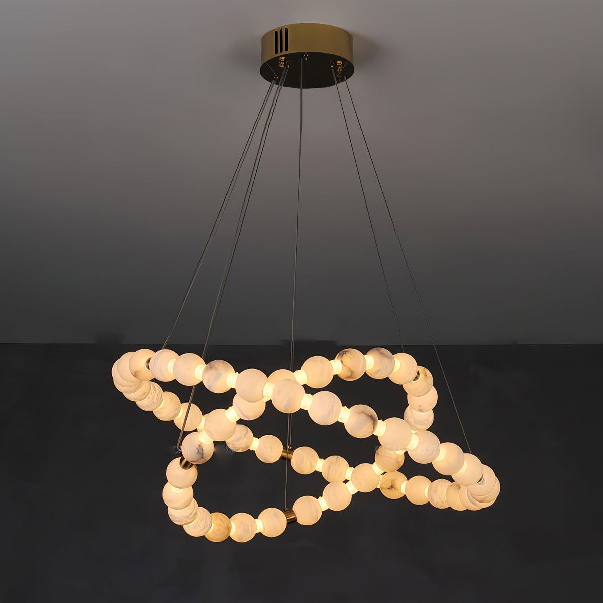 Vakkerlight Alabaster Orb Ring Chandelier – Gold White, 23.6"‑39.4" Diameters