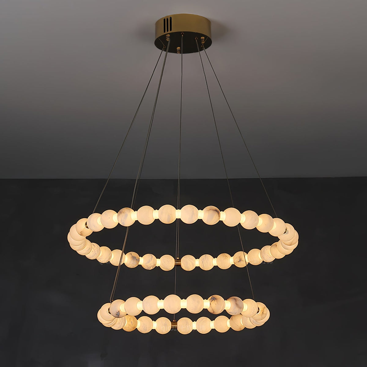 Vakkerlight Alabaster Orb Ring Chandelier – Gold White, 23.6"‑39.4" Diameters
