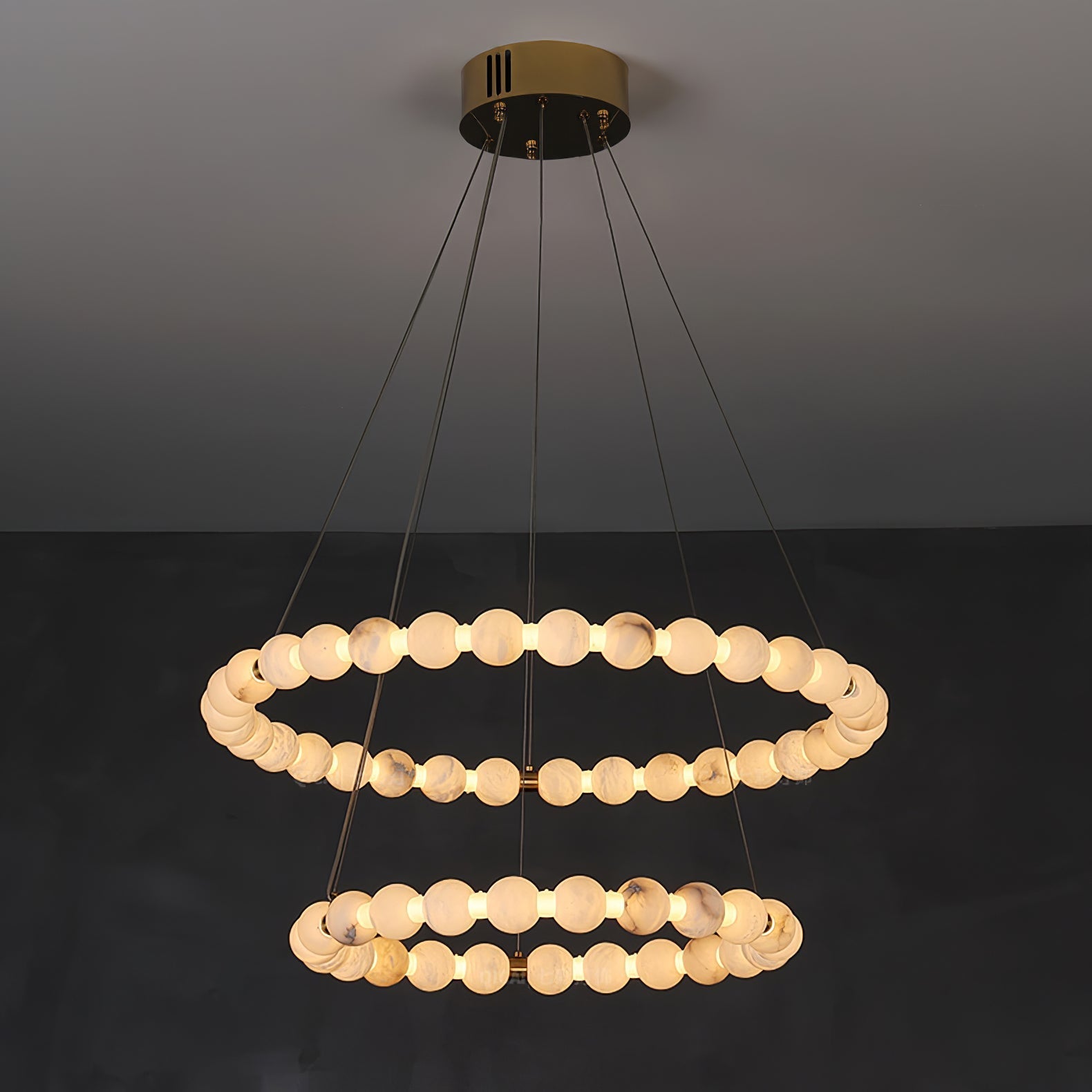 Vakkerlight Alabaster Orb Ring Chandelier – Gold White, 23.6"‑39.4" Diameters