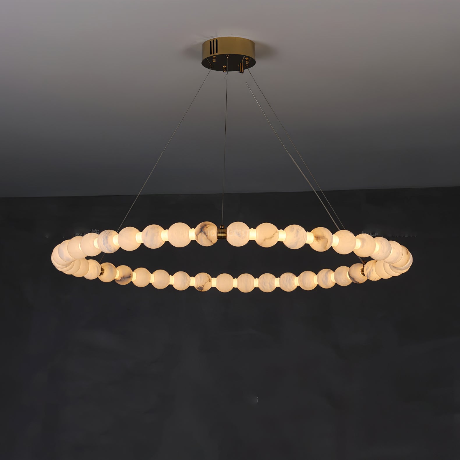 Vakkerlight Alabaster Orb Ring Chandelier – Gold White, 23.6"‑39.4" Diameters