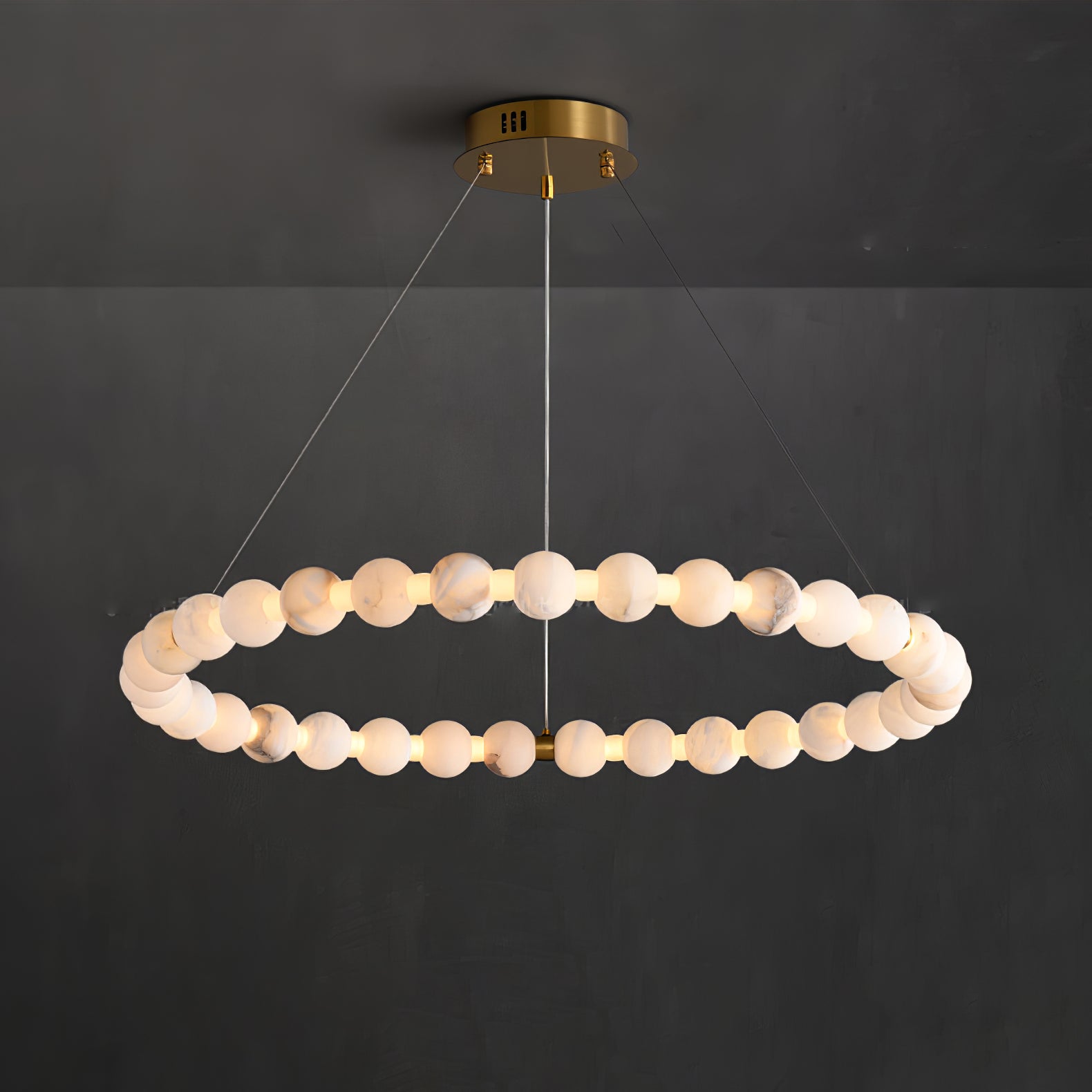 Vakkerlight Alabaster Orb Ring Chandelier – Gold White, 23.6"‑39.4" Diameters