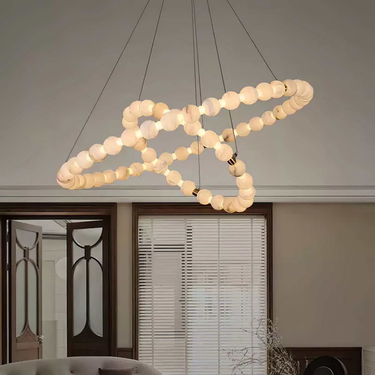 Vakkerlight Alabaster Orb Ring Chandelier – Gold White, 23.6"‑39.4" Diameters