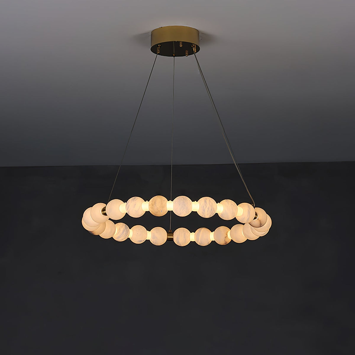 Vakkerlight Alabaster Orb Ring Chandelier – Gold White, 23.6"‑39.4" Diameters