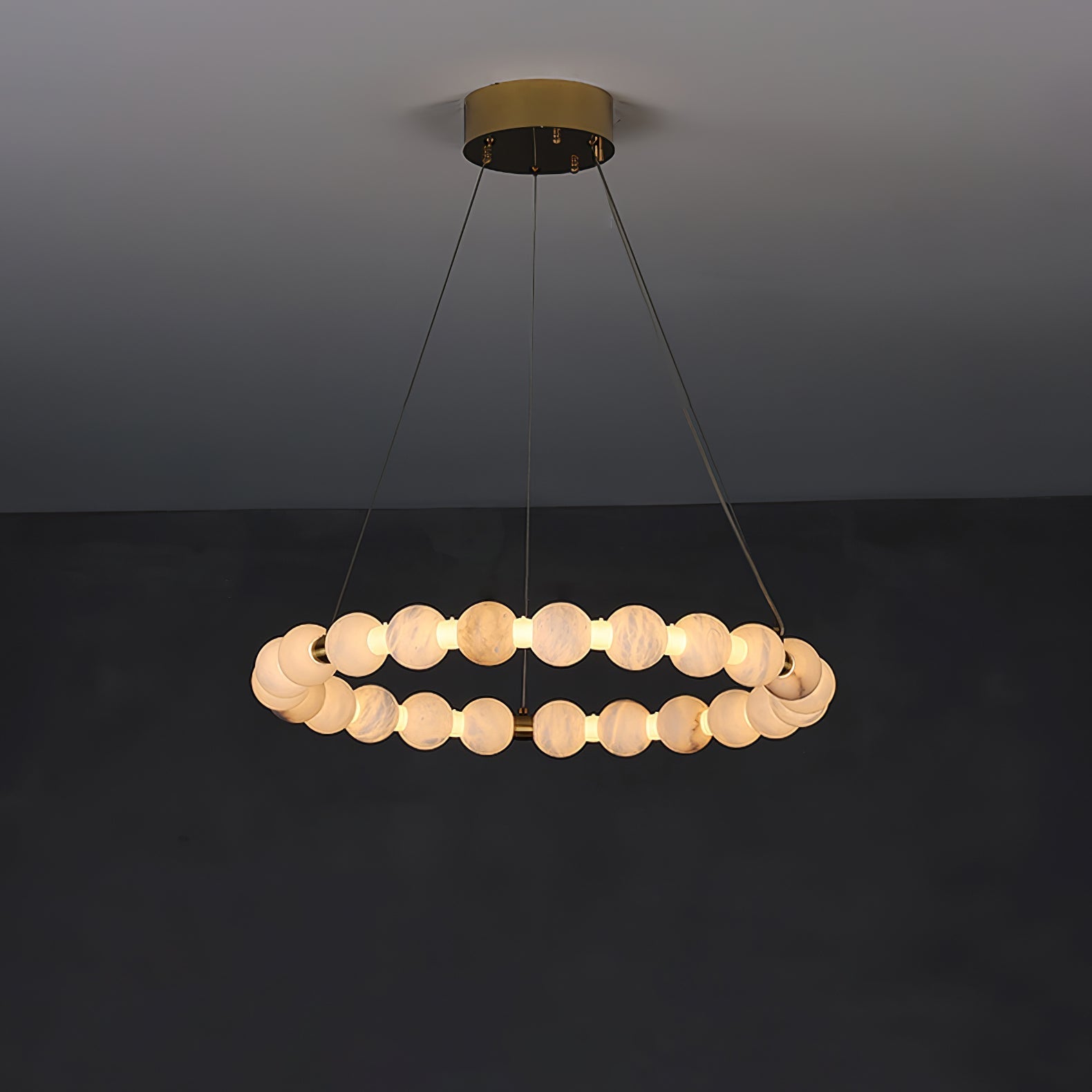 Vakkerlight Alabaster Orb Ring Chandelier – Gold White, 23.6"‑39.4" Diameters