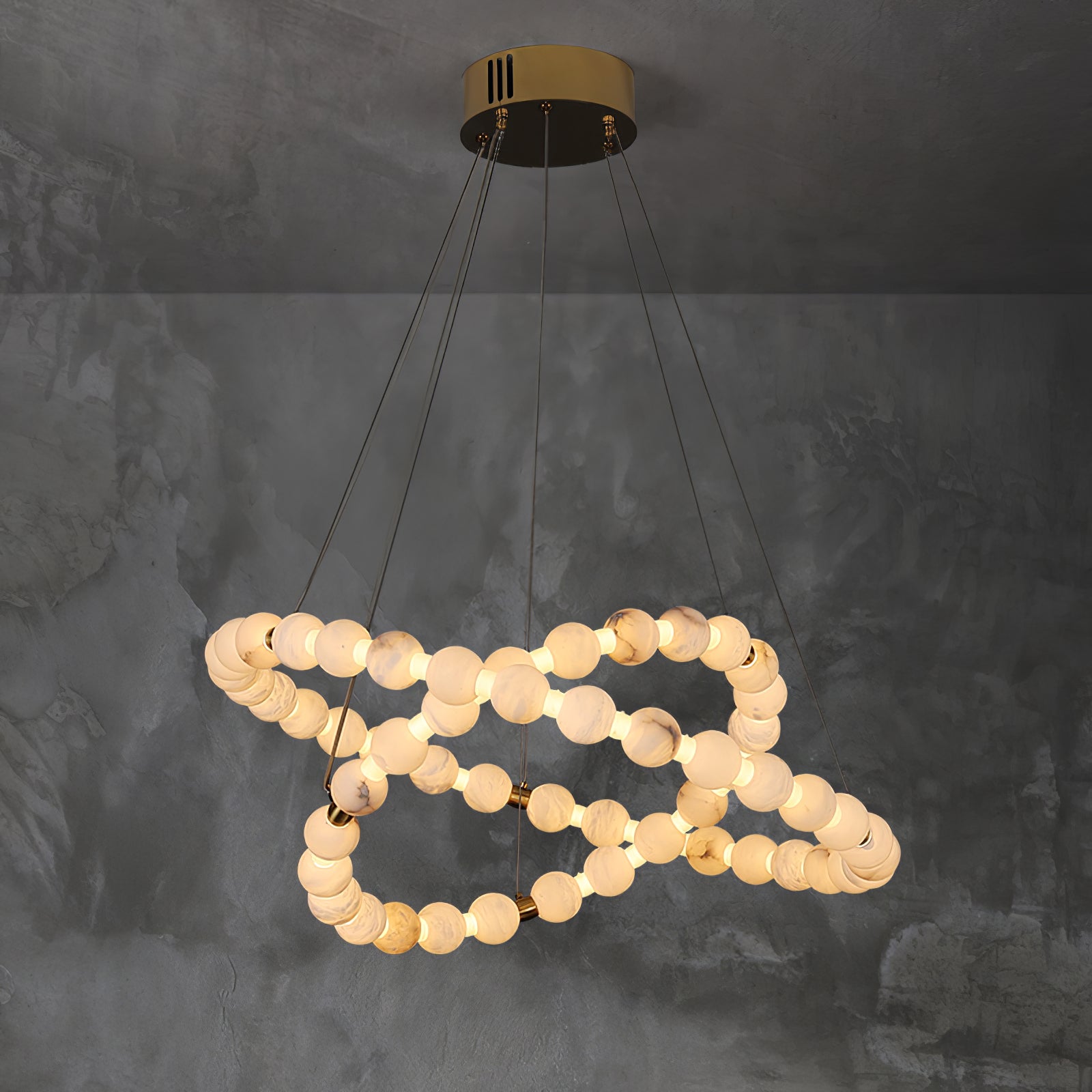 Vakkerlight Alabaster Orb Ring Chandelier – Gold White, 23.6"‑39.4" Diameters