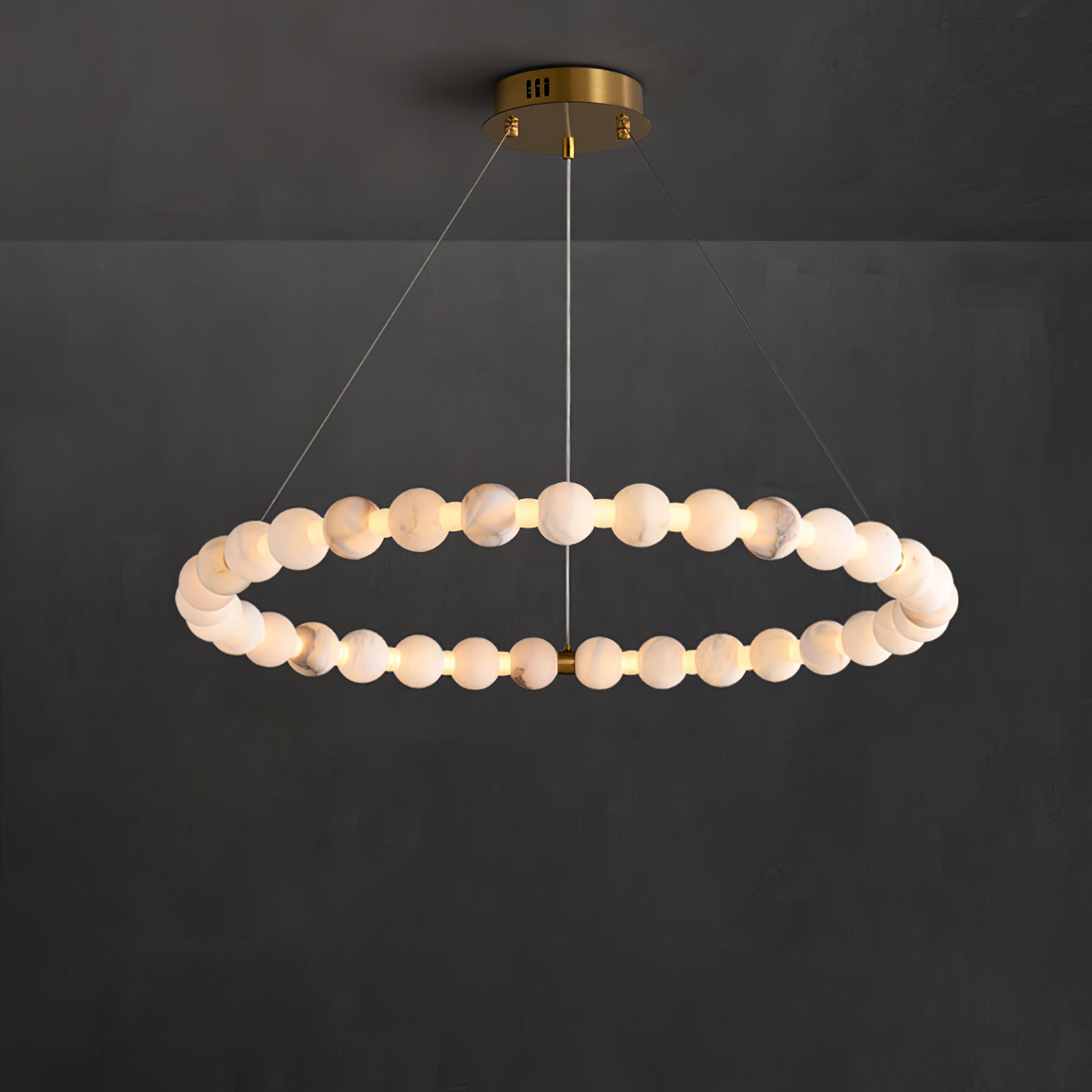 Vakkerlight Alabaster Orb Ring Chandelier – Gold White, 23.6"‑39.4" Diameters