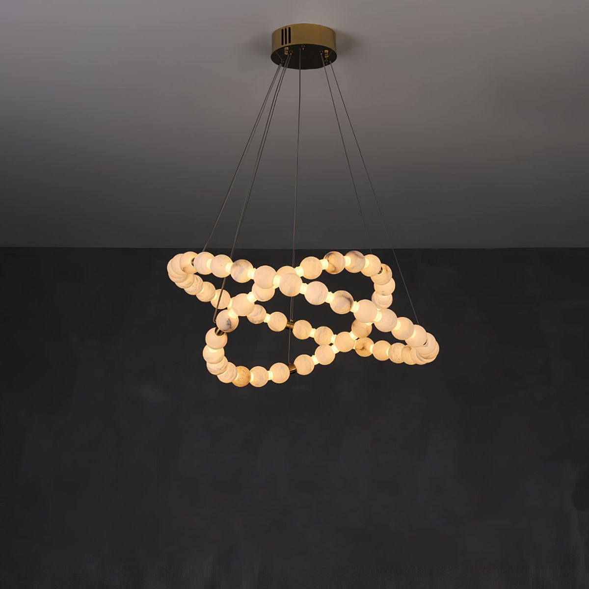 Vakkerlight Alabaster Orb Ring Chandelier – Gold White, 23.6"‑39.4" Diameters