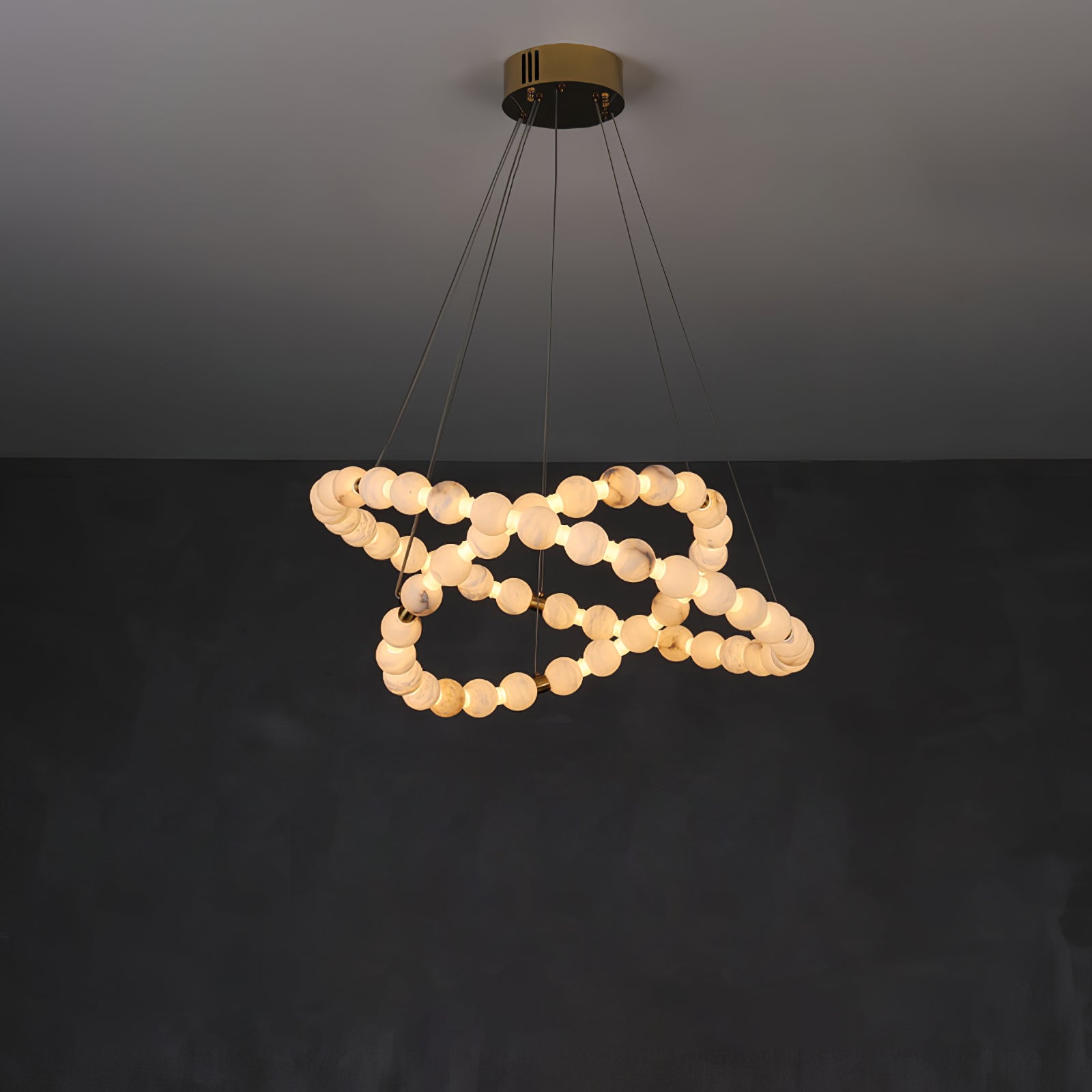 Vakkerlight Alabaster Orb Ring Chandelier – Gold White, 23.6"‑39.4" Diameters