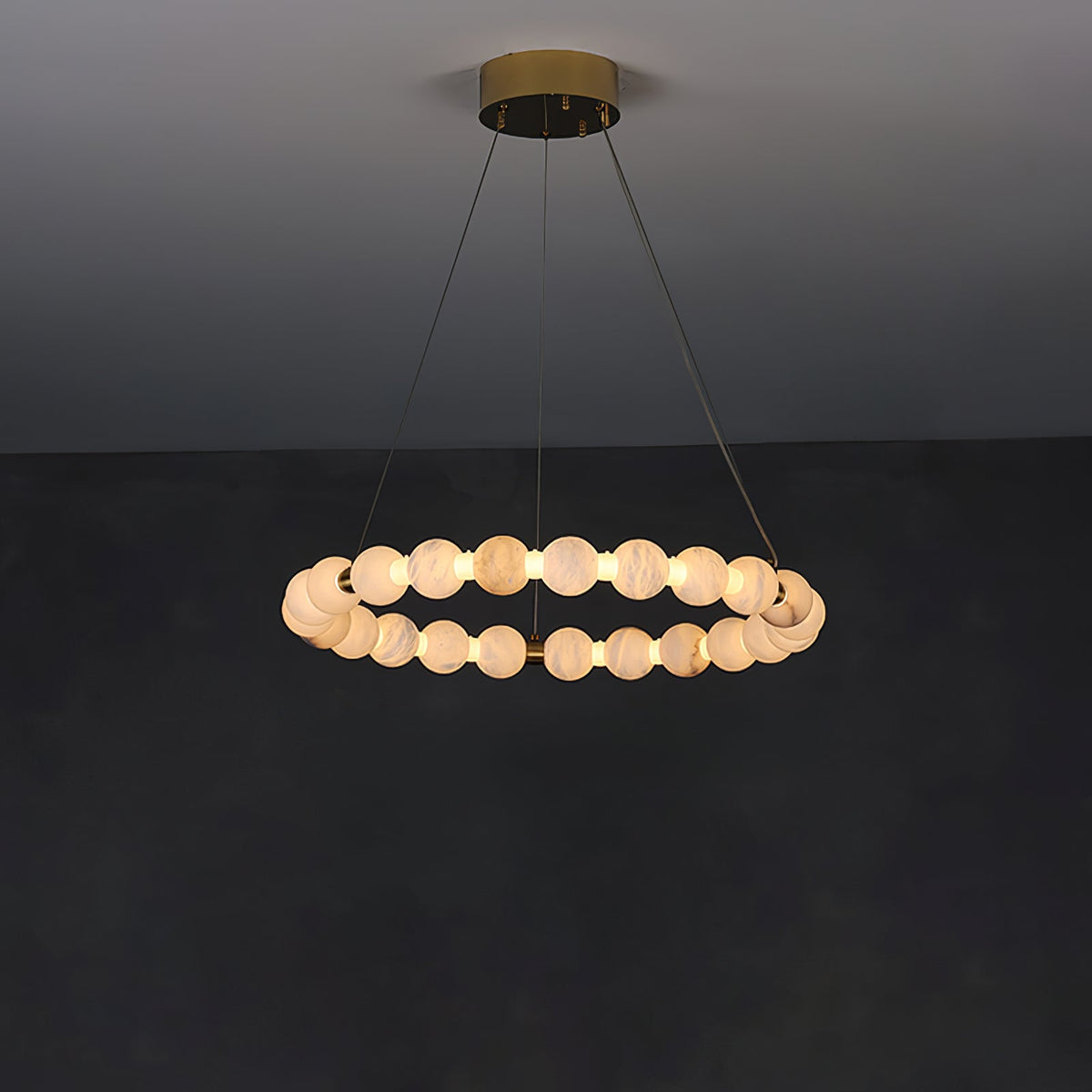 Vakkerlight Alabaster Orb Ring Chandelier – Gold White, 23.6"‑39.4" Diameters