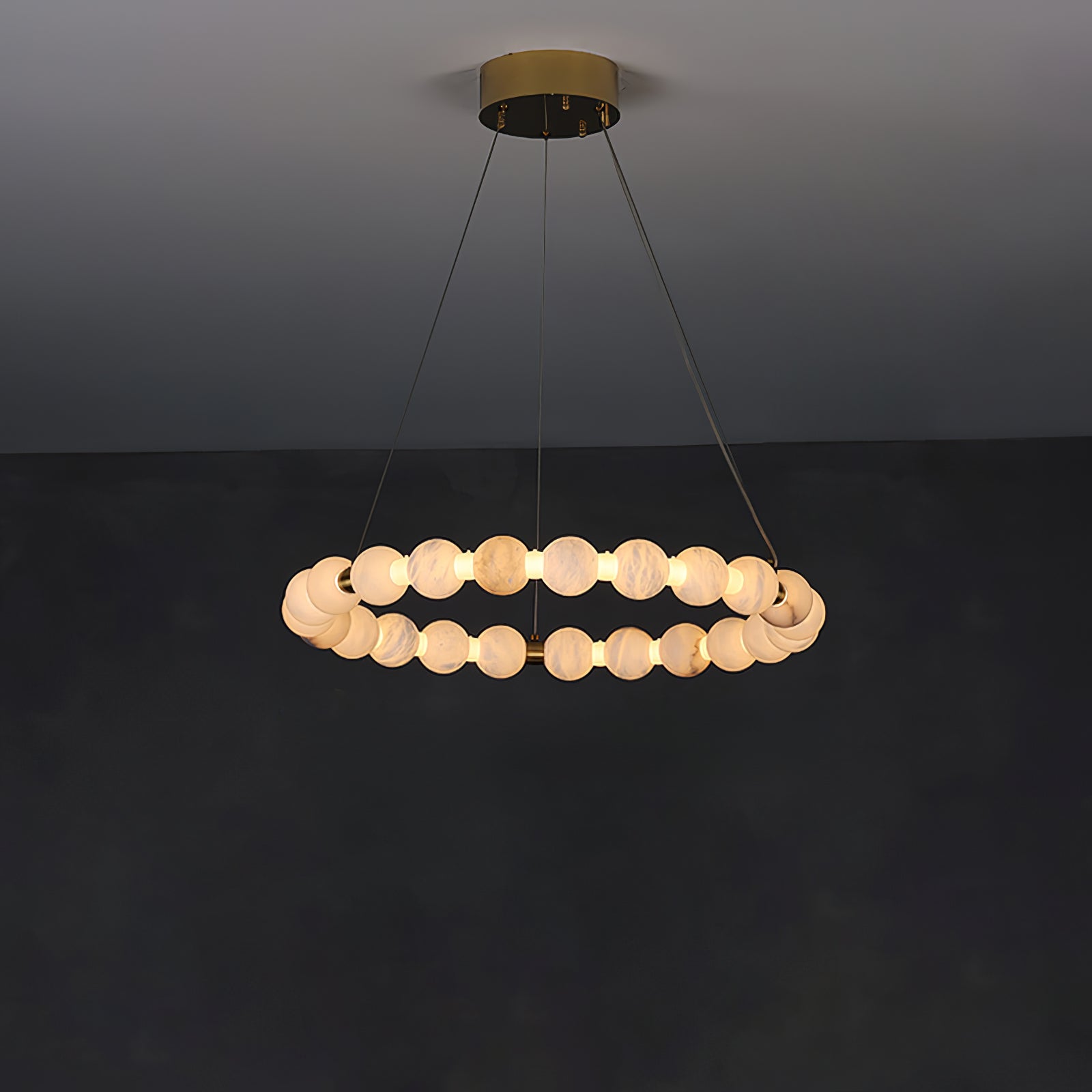 Vakkerlight Alabaster Orb Ring Chandelier – Gold White, 23.6"‑39.4" Diameters